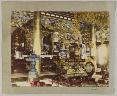 <em>"452. Inside Buddhist Temple, Ikegami. Annotated:  Tokio."</em>, 1890. Bw photographic print, sepia toned. Brooklyn Museum. (Photo: Brooklyn Museum, DS809_P56_vol1_no17b_PS4.jpg