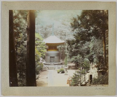 <em>"451. Ikegami Buddhist Temple. Annotated:  Tokio."</em>, 1890. Bw photographic print, sepia toned. Brooklyn Museum. (Photo: Brooklyn Museum, DS809_P56_vol1_no18a_PS4.jpg