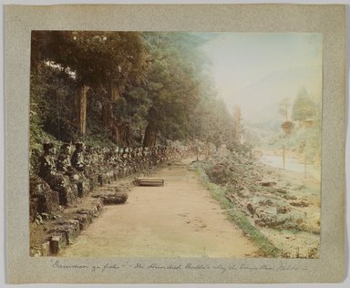 <em>"Annotated:  Gamman ga fuchi' The Hundred Buddhas along the Daiya River, Nikko."</em>, 1890. Bw photographic print, sepia toned. Brooklyn Museum. (Photo: Brooklyn Museum, DS809_P56_vol1_no22a_PS4.jpg