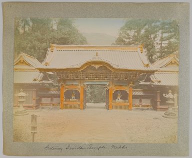 <em>"Annotated:  Gateway, Iemitsu Temple, Nikko."</em>, 1890. Bw photographic print, sepia toned. Brooklyn Museum. (Photo: Brooklyn Museum, DS809_P56_vol1_no23b_PS4.jpg