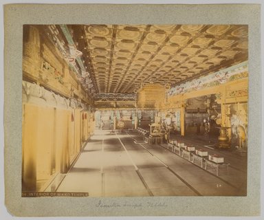 <em>"54. Interior of Nikko Temple. Annotated:  Iemitsu Temple, Nikko."</em>, 1890. Bw photographic print, sepia toned. Brooklyn Museum. (Photo: Brooklyn Museum, DS809_P56_vol1_no25b_PS4.jpg