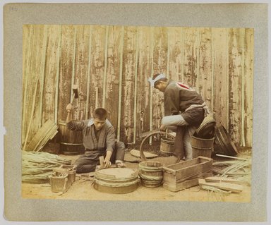<em>"[Men making barrels]."</em>, 1890. Bw photographic print, sepia toned. Brooklyn Museum. (Photo: Brooklyn Museum, DS809_P56_vol1_no26b_PS4.jpg