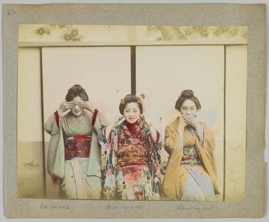 <em>"Annotated:  See no evil, hear no evil, speak no evil."</em>, 1890. Bw photographic print, sepia toned. Brooklyn Museum. (Photo: Brooklyn Museum, DS809_P56_vol1_no27a_PS4.jpg