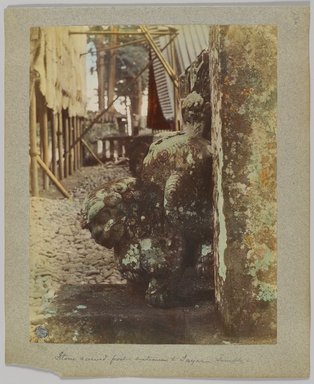 <em>"Annotated:  Stone carved post, entrance to Ieyasu Temple."</em>, 1890. Bw photographic print, sepia toned. Brooklyn Museum. (Photo: Brooklyn Museum, DS809_P56_vol1_no28a_PS4.jpg