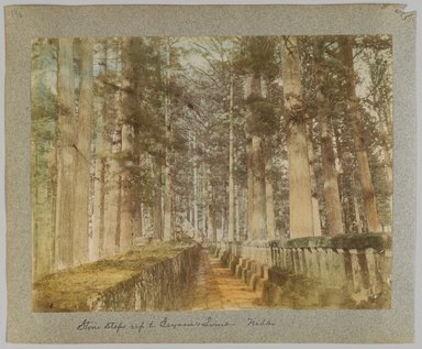 <em>"Annotated:  Stone steps up to Ieyasu's tomb, Nikko."</em>, 1890. Bw photographic print, sepia toned. Brooklyn Museum. (Photo: Brooklyn Museum, DS809_P56_vol1_no34b_PS4.jpg