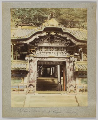 <em>"Annotated:  Chinese gate opened, Ieyasu Temple."</em>, 1890. Bw photographic print, sepia toned. Brooklyn Museum. (Photo: Brooklyn Museum, DS809_P56_vol1_no36a_PS4.jpg