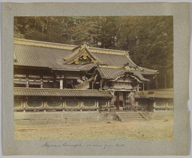 <em>"Annotated:  Ieyasu Temple, as seen from gate."</em>, 1890. Bw photographic print, sepia toned. Brooklyn Museum. (Photo: Brooklyn Museum, DS809_P56_vol1_no38a_PS4.jpg