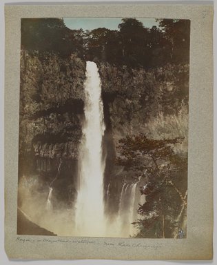 <em>"Annotated:  Kegon or Dragon-head Waterfall, near Lake Chuzenji."</em>, 1890. Bw photographic print, sepia toned. Brooklyn Museum. (Photo: Brooklyn Museum, DS809_P56_vol1_no43a_PS4.jpg