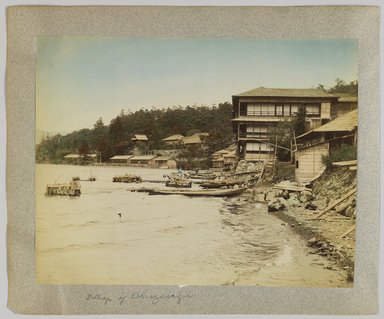 <em>"Annotated:  Village of Chuzenji."</em>, 1890. Bw photographic print, sepia toned. Brooklyn Museum. (Photo: Brooklyn Museum, DS809_P56_vol1_no43b_PS4.jpg