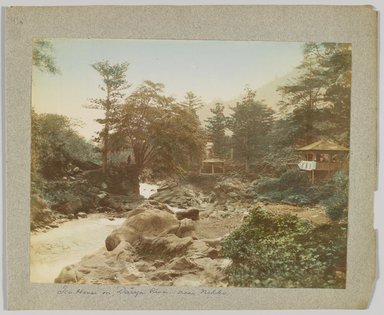 <em>"Annotated:  Teahouse on Daiya River, near Nikko."</em>, 1890. Bw photographic print, sepia toned. Brooklyn Museum. (Photo: Brooklyn Museum, DS809_P56_vol1_no49a_PS4.jpg