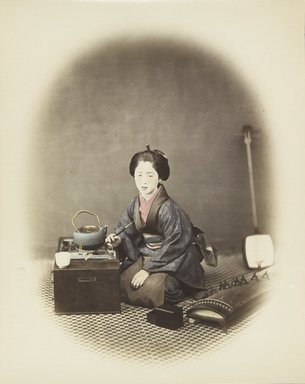 <em>"Young lady, with pipe"</em>. Bw photographic print, hand tinted. Brooklyn Museum. (Photo: Brooklyn Museum, DS821_P56_no25_PS4.jpg