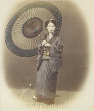 <em>"Country girl in out-door or travelling costume"</em>. Bw photographic print, hand tinted. Brooklyn Museum. (Photo: Brooklyn Museum, DS821_P56_no26_PS4.jpg