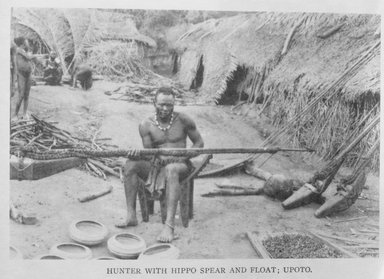 <em>"Hunter with Hippo Spear and Float; Upoto."</em>, 1912. Bw negative 4x5in. Brooklyn Museum. (DT650_St2_Starr_Congo_plnn_bw.jpg