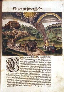 <em>"Theodore de Bry. America. pt. 2, 1591. An dem gunstige Leser."</em>, 1591. Printed material. Brooklyn Museum. (E141_B84_pt2_deBry_America_An_dem_gunstigen_Leser.jpg