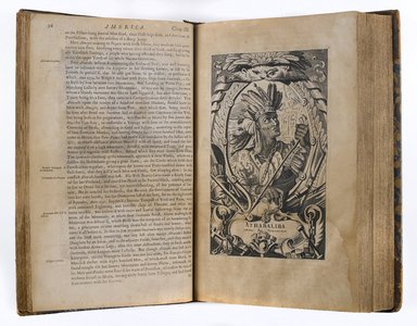 <em>"Illustration and accompanying text: Athabaliba, ultimus Rex Peruanorum (Athabaliba, final king of the Peruvians)."</em>, 2012. Printed material. Brooklyn Museum. (Photo: Brooklyn Museum, E143_Og4_America_p96-97_PS4.jpg