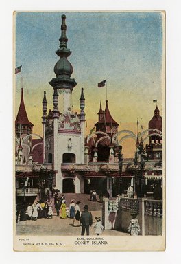 <em>"Café, Luna Park. Coney Island. Recto."</em>. Postcard, 3.5 x 5.5 in (8.9 x 14 cm). Brooklyn Museum, CHART_2012. (F129_B79_B796_Coney_Island_Luna_Park_Cafe_recto.jpg
