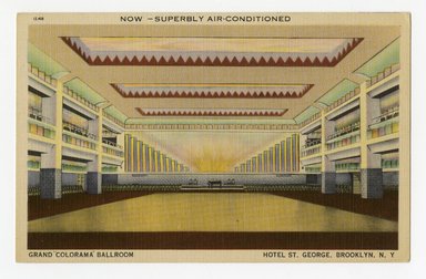 <em>"Grand 'Colorama' Ballroom. Hotel St. George. Brooklyn, N.Y. Recto."</em>. Postcard, 3.5 x 5.5 in (8.9 x 14 cm). Brooklyn Museum, CHART_2012. (F129_B79_B796_Hotel_Saint_George_Ballroom_recto.jpg