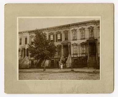 <em>"Audre White, Mary B. White, K. W. White, Ella St. Balton (Grandma) at 678 McDonough St, Brooklyn."</em>, 1898. Bw photographic print, sepia toned. Brooklyn Museum, CHART_2012. (F129_B79_C68_678_McDonough_Street.jpg