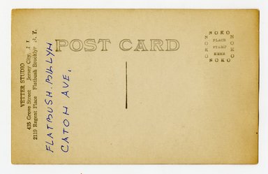<em>"Caton Ave, Flatbush, Brooklyn. Verso."</em>. Postcard, 3.5 x 5.5 in (8.9 x 14 cm). Brooklyn Museum, CHART_2012. (Photo: Vetter Studio, F129_B79_C68_Caton_Ave_verso.jpg