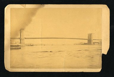 <em>"New York and Brooklyn Suspension Bridge. Recto."</em>. Bw photographic print, sepia toned. Brooklyn Museum, CHART_2012. (F129_B79_C68_New_York_and_Brooklyn_Suspension_Bridge_01_recto.jpg