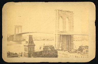 <em>"New York and Brooklyn Suspension Bridge. Recto."</em>. Bw photographic print, sepia toned. Brooklyn Museum, CHART_2012. (F129_B79_C68_New_York_and_Brooklyn_Suspension_Bridge_02_recto.jpg