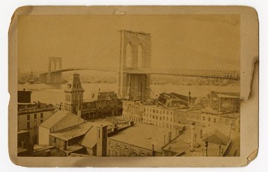 <em>"New York and Brooklyn Suspension Bridge. Recto."</em>. Bw photographic print, sepia toned. Brooklyn Museum, CHART_2012. (F129_B79_C68_New_York_and_Brooklyn_Suspension_Bridge_03_recto.jpg