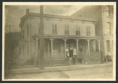 <em>"Residence on Southeast Corner of Nostrand and Parkside Avenues."</em>. Bw photographic print, sepia toned. Brooklyn Museum, CHART_2012. (F129_B79_C68_Nostrand_Parkside_Residence.jpg