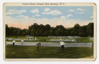 <em>"Tennis Courts, Prospect Park, Brooklyn, N.Y. Recto."</em>. Postcard, 3.5 x 5.5 in (8.9 x 14 cm). Brooklyn Museum, CHART_2012. (F129_B79_C68_Prospect_Park_Tennis_Courts_recto.jpg