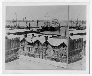 <em>"Photograph of stereo[graph]. 'View from Wall Street Ferry, Brooklyn, N.Y.'"</em>, 1941. Bw photograph, 6 x 4in (15 x 10.5 cm). Brooklyn Museum, CHART_2011. (F129_B79_F956_Ferries_04.jpg