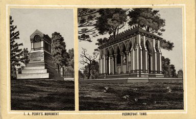 <em>"J.A. Perry's Monument. Pierrepont Tomb."</em>, 1887. Postcard, 3.5 x 5.5 in (8.9 x 14 cm). Brooklyn Museum, CHART_2012. (Photo: Fritschler and Selle, F129_B79_G85_04_Perrys_Monument_Pierrepont_Tomb.jpg