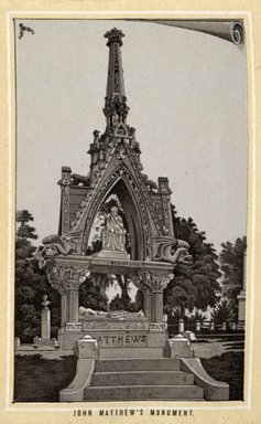<em>"John Matthew's Monument."</em>, 1887. Postcard, 3.5 x 5.5 in (8.9 x 14 cm). Brooklyn Museum, CHART_2012. (Photo: Fritschler and Selle, F129_B79_G85_06_Matthews_Monument.jpg