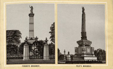 <em>"Fireman's Monument. Pilot's Monument."</em>, 1887. Postcard, 3.5 x 5.5 in (8.9 x 14 cm). Brooklyn Museum, CHART_2012. (Photo: Fritschler and Selle, F129_B79_G85_08_Firemans_Monument_Pilots_Monument.jpg