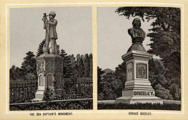 <em>"The Sea Captain's Monument. Horace Greeley."</em>, 1887. Postcard, 3.5 x 5.5 in (8.9 x 14 cm). Brooklyn Museum, CHART_2012. (Photo: Fritschler and Selle, F129_B79_G85_13_Sea_Captains_Monument_Greeley_Monument.jpg