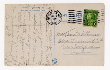 <em>"Along the Shore Road, Bay Ridge, Brooklyn, N.Y. Verso."</em>. Postcard, 3.5 x 5.5 in (8.9 x 14 cm). Brooklyn Museum, CHART_2012. (F129_B79_P841_Bay_Ridge_Shore_Road_verso.jpg