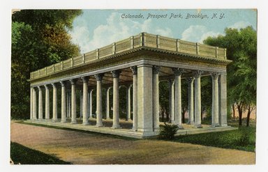 <em>"Colonade, Prospect Park, Brooklyn, N.Y. Recto."</em>. Postcard, 3.5 x 5.5 in (8.9 x 14 cm). Brooklyn Museum, CHART_2012. (F129_B79_P841_Prospect_Park_Colonade_recto.jpg