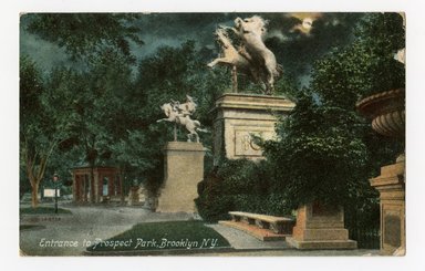 <em>"Entrance to Prospect Park, Brooklyn, N.Y. Recto."</em>. Postcard, 3.5 x 5.5 in (8.9 x 14 cm). Brooklyn Museum, CHART_2012. (F129_B79_P841_Prospect_Park_Entrance_02_recto.jpg