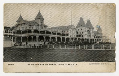 <em>"Brighton Beach Hotel, Coney Island, N.Y."</em>. Printed matter, 3 x 5in. Brooklyn Museum, CHART_2011. (F129_B79_V67_Views_Brooklyn_01_recto.jpg