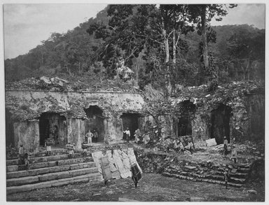 <em>"Palenque. The Palace, View of the South-East Corner of the Eastern Court."</em>, 1890. Bw copy negative, 4 x 5in (10.2 x 12.8 cm). Brooklyn Museum, Maudslay. (F1435_M442_Maudslay_030_SL3.jpg