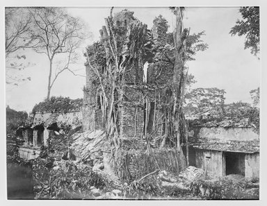 <em>"Palenque. The Palace, the Tower from the South-West."</em>, 1890. Bw copy negative, 4 x 5in (10.2 x 12.8 cm). Brooklyn Museum, Maudslay. (F1435_M442_Maudslay_036_SL3.jpg
