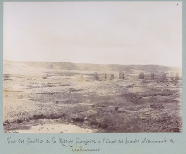 <em>"Vue des fouilles de la Mission française entreprises à l'Ouest des grands alignements de Tiahuanaco."</em>, 1903. Bw photograph (original print), 9 x 7in (23 x 18cm). Brooklyn Museum, Sintich. (F3319.1_T55_M69_Sintich_028.jpg
