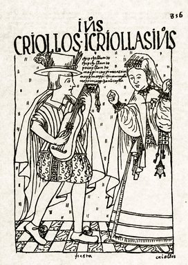 <em>"Indios criollos"</em>, 1613. Printed material. Brooklyn Museum. (Photo: Brooklyn Museum, F3442_G93_Nueva_Coronica_v2_p802_SL1.jpg