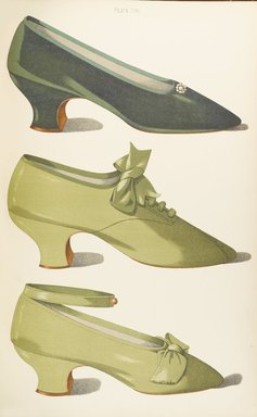 <em>"Color illustration of shoes."</em>, 1900. Printed material. Brooklyn Museum. (Photo: Brooklyn Museum, GT2130_G7d_Greig_1900_pl17_PS4.jpg