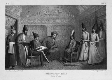 <em>"Alexis Soltykoff. Voyage en Perse, 1851. Plate 15. Nassr-Eddin-Mirza, Hèritier du Trône."</em>, 1851. Printed material. Brooklyn Museum. (GT530_So4_Soltykoff_pl15_bw.jpg