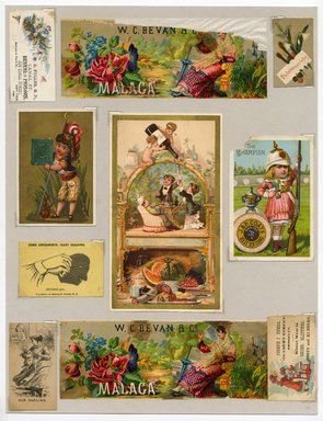<em>"Set of 10 tradecards mounted on cardstock. Recto."</em>. Printed material, 15 x 11.5 in (38 x 29.3 cm). Brooklyn Museum, CHART_2011. (HF5841_Ad9_p14_recto.jpg