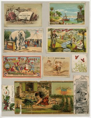 <em>"Set of 10 tradecards mounted on cardstock. Recto."</em>. Printed material, 15 x 11.5 in (38 x 29.3 cm). Brooklyn Museum, CHART_2011. (HF5841_Ad9_p24_recto.jpg
