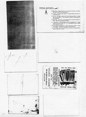 <em>"Photocopy of set of 8 tradecards mounted on cardstock. Verso."</em>. Printed material, 15 x 11.5 in (38 x 29.3 cm). Brooklyn Museum, CHART_2011. (HF5841_Ad9_p2A_verso_photocopy.jpg