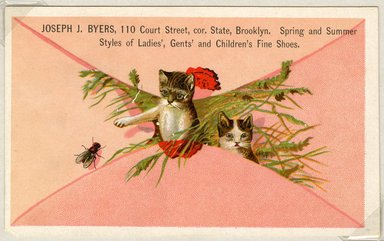 <em>"Tradecard. Joseph J. Byers. 110 Court St. Brooklyn, NY. Recto."</em>. Printed material, 3 x 4.75 in (7.5 x 12 cm). Brooklyn Museum, CHART_2011. (HF5841_Ad9_p4A_tradecard01_recto.jpg