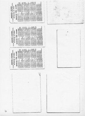 <em>"Photocopy of set of 8 tradecards mounted on cardstock. Verso."</em>. Printed material, 15 x 11.5 in (38 x 29.3 cm). Brooklyn Museum, CHART_2011. (HF5841_Ad9_p4A_verso_photocopy.jpg