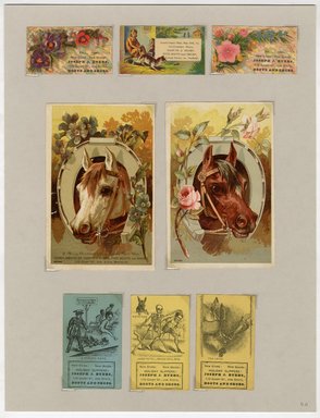 <em>"Set of 8 tradecards mounted on cardstock. Recto."</em>. Printed material, 15 x 11.5 in (38 x 29.3 cm). Brooklyn Museum, CHART_2011. (HF5841_Ad9_p5A_recto.jpg