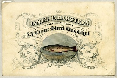 <em>"Tradecard. James F. Martsters. Sportsmen's Depot. 55 Court St. Brooklyn, NY. Recto."</em>. Printed material, 2.75 x 4.5 in (6.8 x 11.5 cm). Brooklyn Museum, CHART_2011. (HF5841_Ad9_p8A_tradecard02_recto.jpg